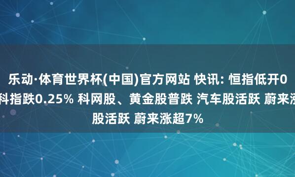 乐动·体育世界杯(中国)官方网站 快讯: 恒指低开0.39% 科指跌0.25% 科网股、黄金股普跌 汽车股活跃 蔚来涨超7%