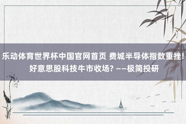 乐动体育世界杯中国官网首页 费城半导体指数重挫! 好意思股科技牛市收场? ——极简投研